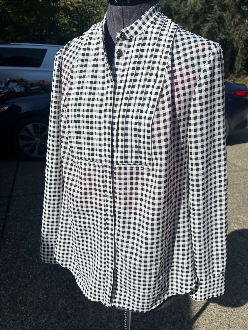 J. Crew Black & White Gingham Button-Front Blouse